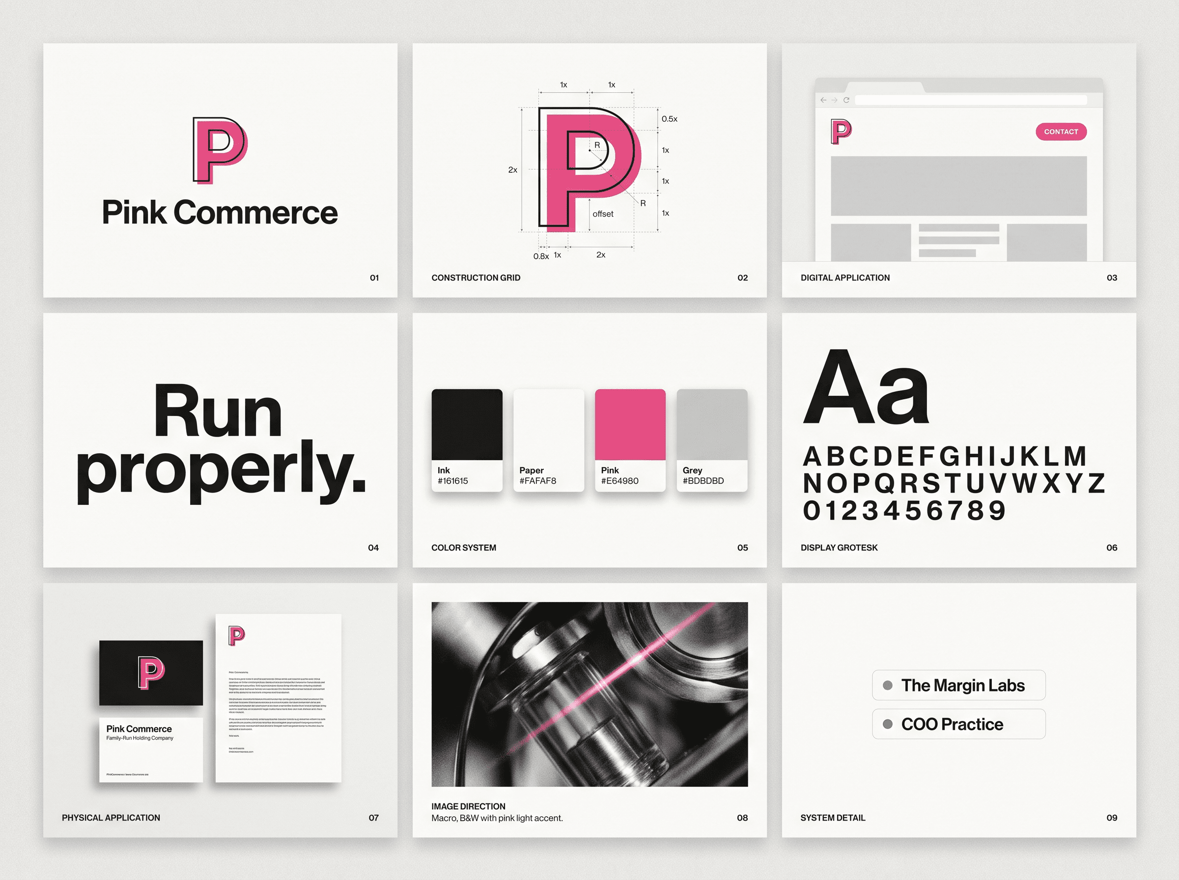 Pink Commerce brand guidelines board
